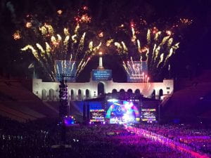 Fireworks light up the sky as the Special Olympics World Games draw to a close